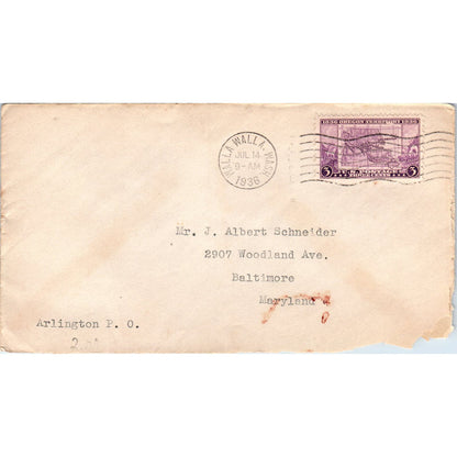 1936 Walla Walla WA to Mr. J. Albert Schneider Baltimore MD Envelope AF1-RR3