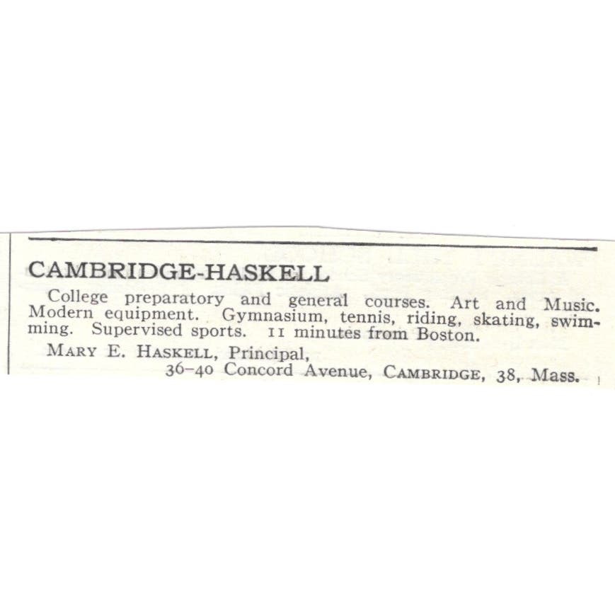 Cambridge-Haskell Prep Mary E. Haskell MA c1918 Original Advertisement AE5-SA6