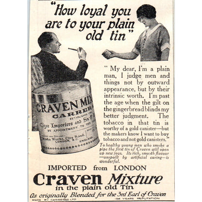 Craven Mixture Pipe Tobacco 1924 Magazine Ad AF2-A1