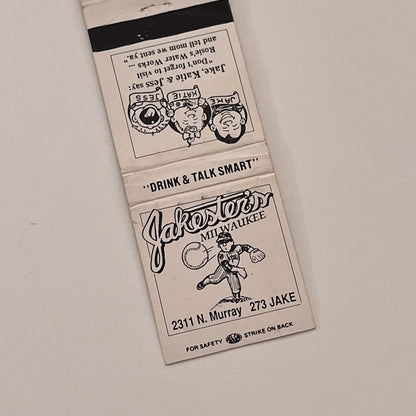 Jakester's Milwaukee Drink & Talk Smart Vintage Matchbook Cover TB6-MB2-2