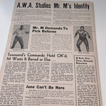 Mr M Kowalski Geigel Townsend May 5 1962 Wrestling Facts Program & Card V1-3