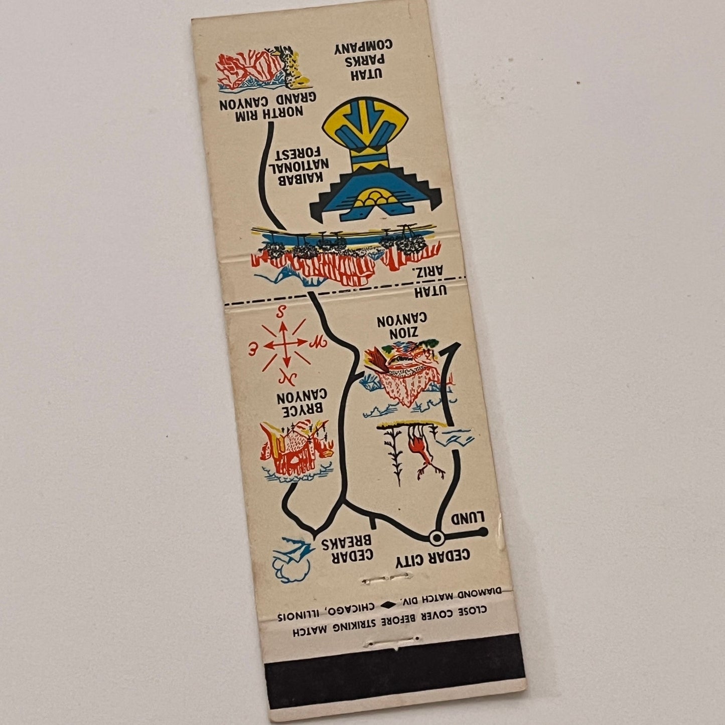 The Utah Parks Co Cedar City Union Pacific RR Vintage Matchbook Cover MB59-3
