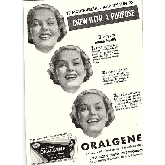 Oralgene A Delicious Beech-Nut Product - Chew with a purpose 1937 Ad SAG4-3