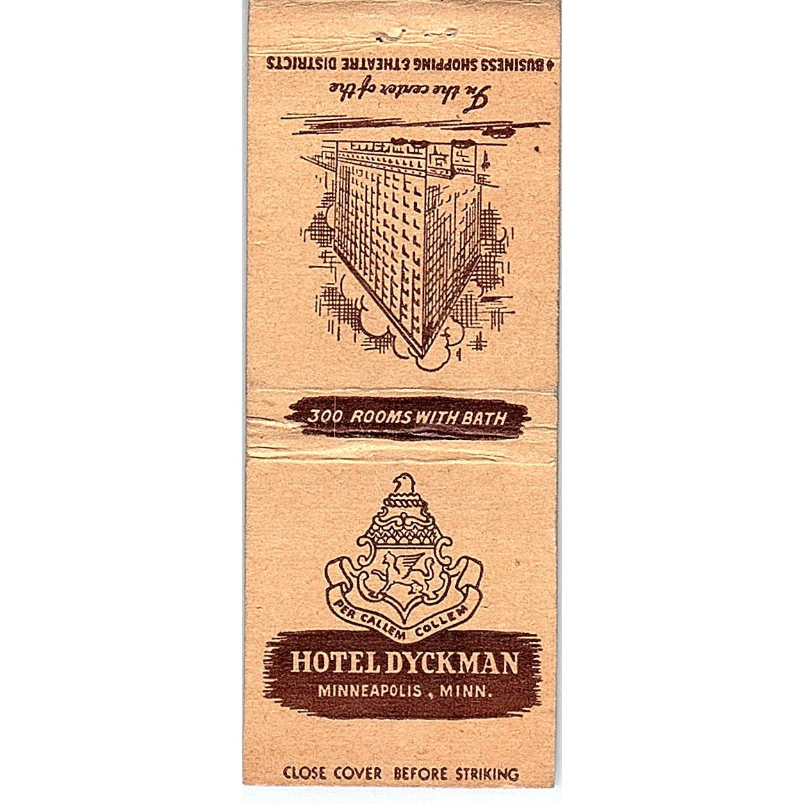 Hotel Dyckman Minneapolis MN Vintage Matchbook Cover SF3-Y9