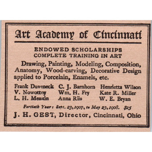 Art Academy of Cincinnati J.H. Gest 1908 Victorian Ad AB8-MA12