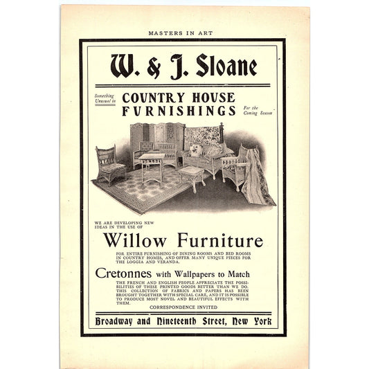 W&J Sloane Willow Furniture Broadway & 19th NY - 1902 Ad AF4-12