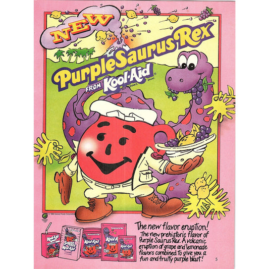 Kool-Aid PurpleSaurus Rex New Flavor Eruption 1989 Ad AF3-1