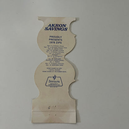 University of Akron Zips Football 1978 Schedule Vintage Matchbook Cover SC4-R8