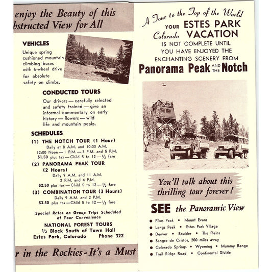 1950s Estes Park CO Panorama Peak and the Notch Map and Travel Brochure AF9-2