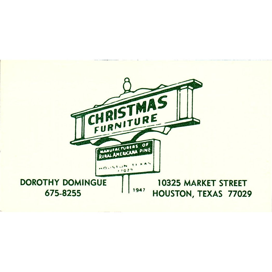 Christmas Furniture Dorothy Domingue Houston Texas Vintage Business Card SF3-B2