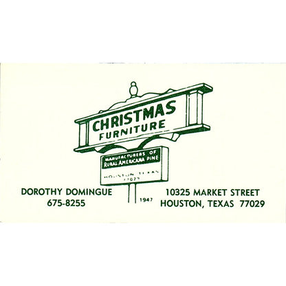 Christmas Furniture Dorothy Domingue Houston Texas Vintage Business Card SF3-B2