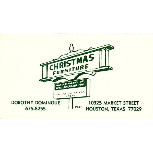 Christmas Furniture Dorothy Domingue Houston Texas Vintage Business Card SF3-B2