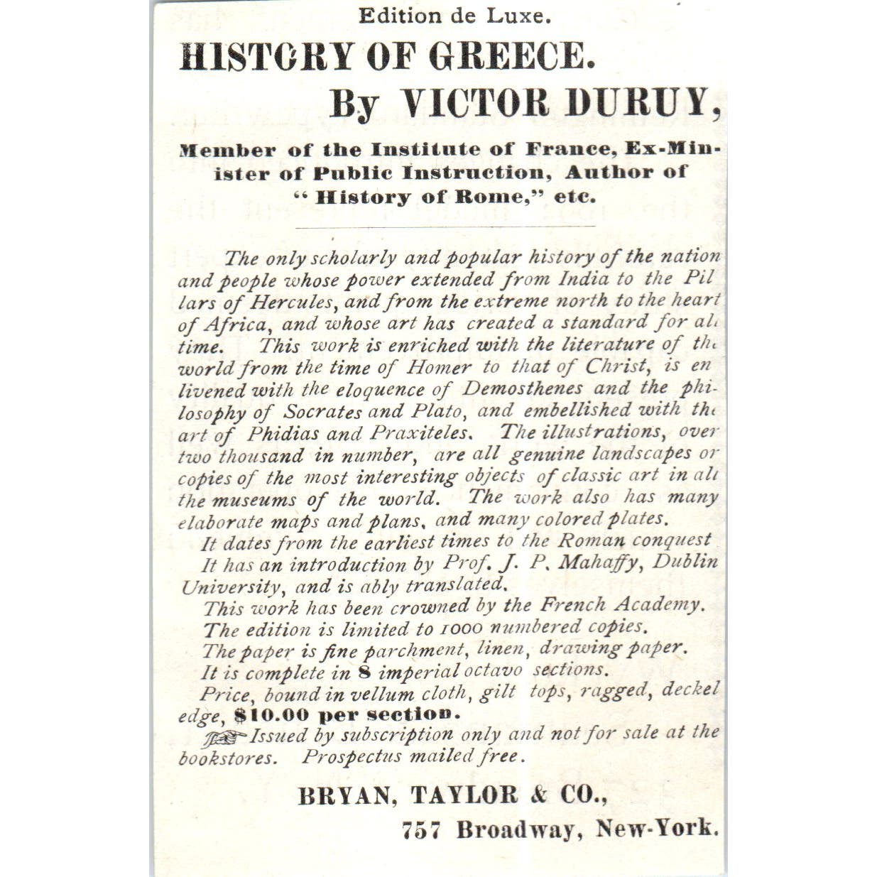 Bryan Taylor & Co History of Greece Promo c1890 Victorian Ad AE8-CH5