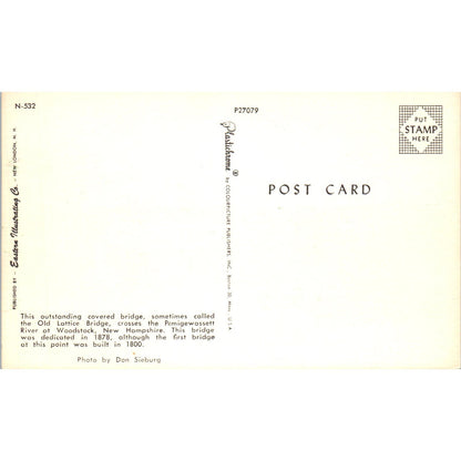 Old Lattice Bridge Pemigewasset River Woodstock NH Covered Bridge Postcard PC15