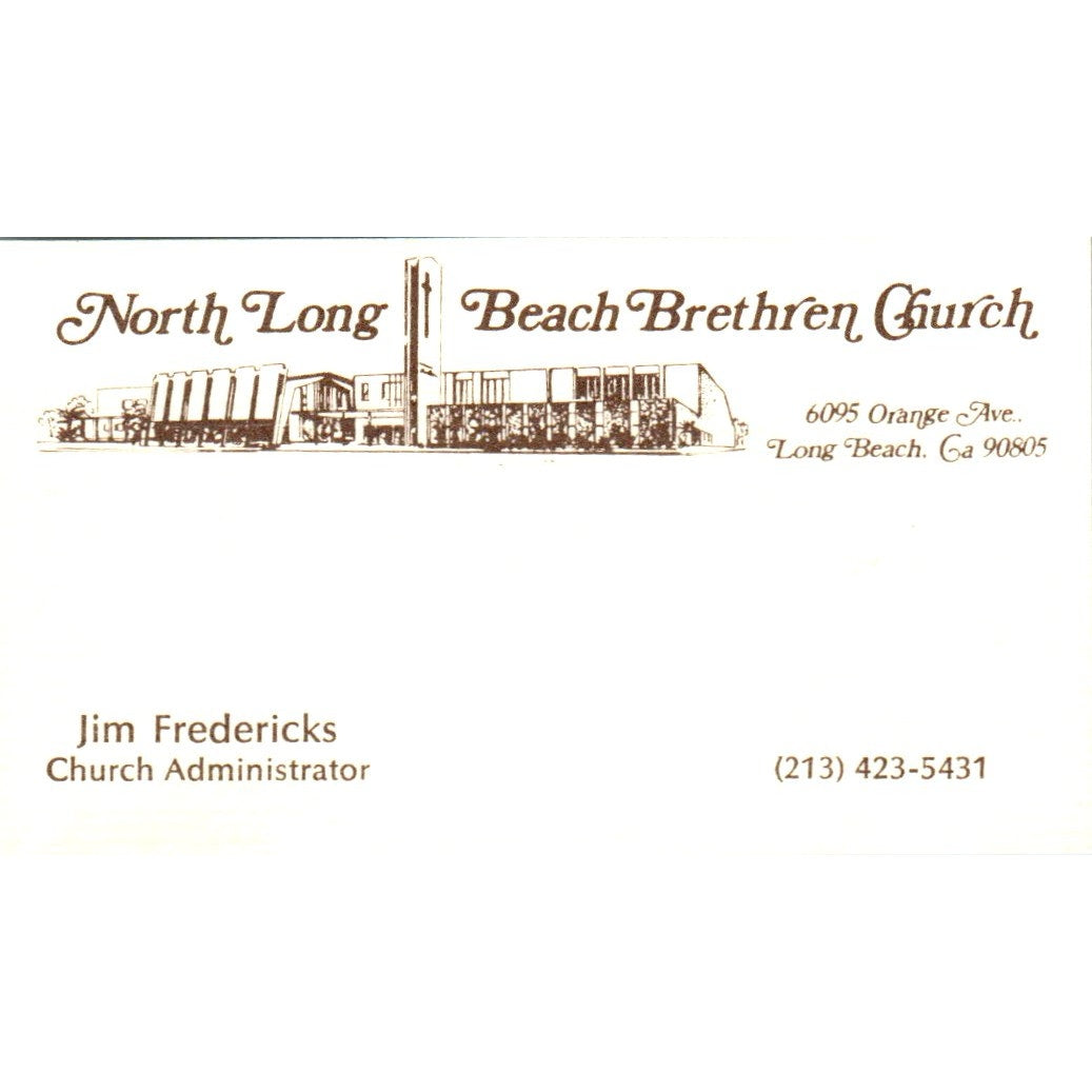 Jim Fredericks North Long Beach Brethren Church Vintage Business Card SD8-B4