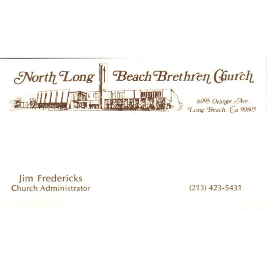 Jim Fredericks North Long Beach Brethren Church Vintage Business Card SD8-B4