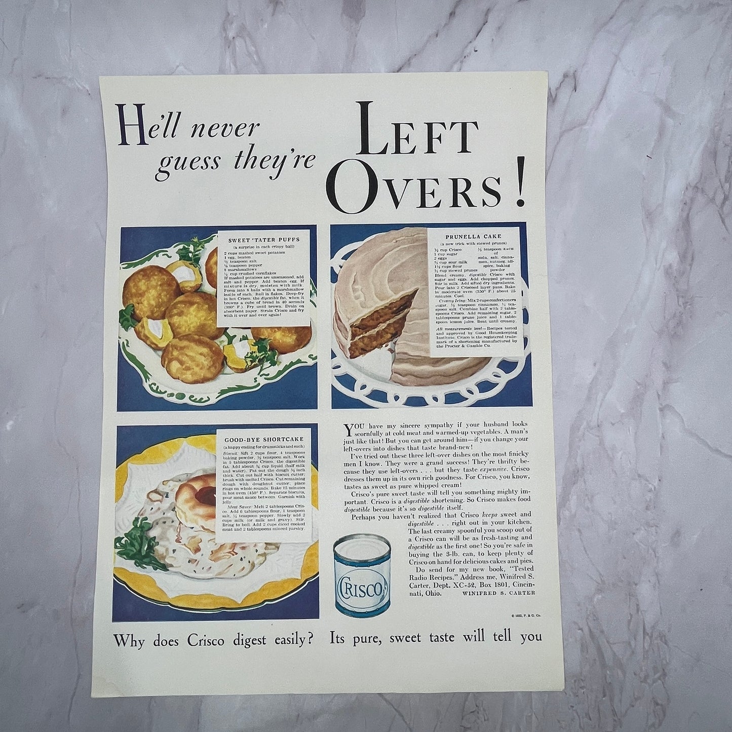 Crisco Recipes for Leftovers 1932 Vintage Ad 10x13 V17