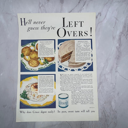 Crisco Recipes for Leftovers 1932 Vintage Ad 10x13 V17