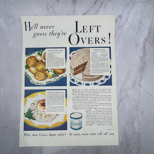 Crisco Recipes for Leftovers 1932 Vintage Ad 10x13 V17