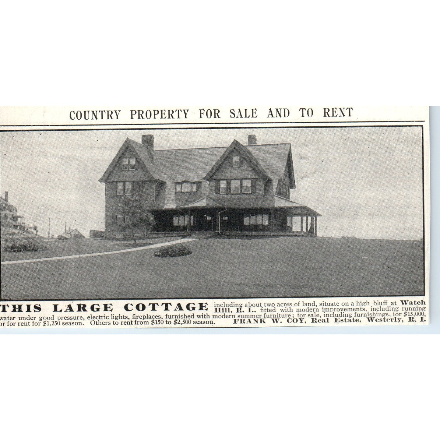 Watch Hill RI Cottage Frank W. Coy Real Estate Westerly 1903 Magazine Ad AF7-E4