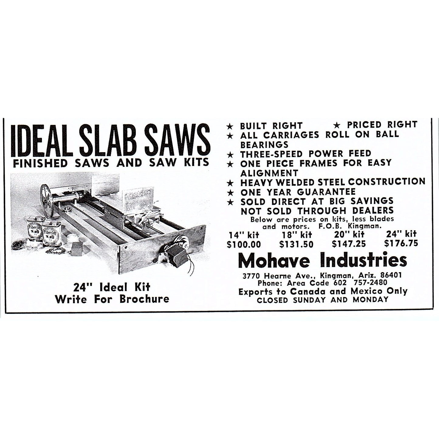 Mohave Industries Ideal Slab Saws Kingman Arizona 1972 Ad AF8-M4