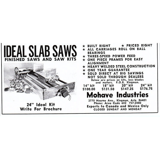 Mohave Industries Ideal Slab Saws Kingman Arizona 1972 Ad AF8-M4