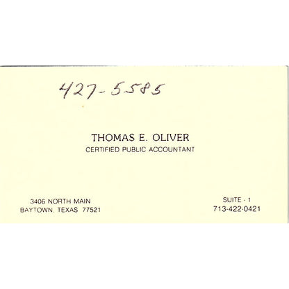 Thomas E Oliver CPA Baytown TX Vintage Business Card SD9-B1