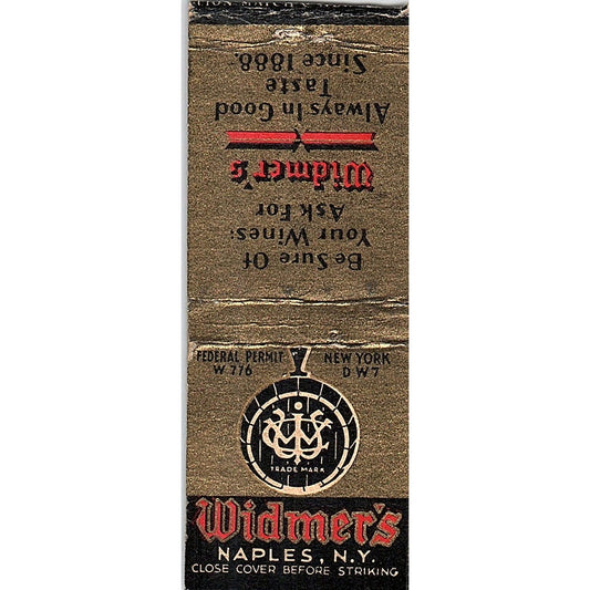 Widmer's Naples New York Vintage Matchbook Cover SF3-Y3
