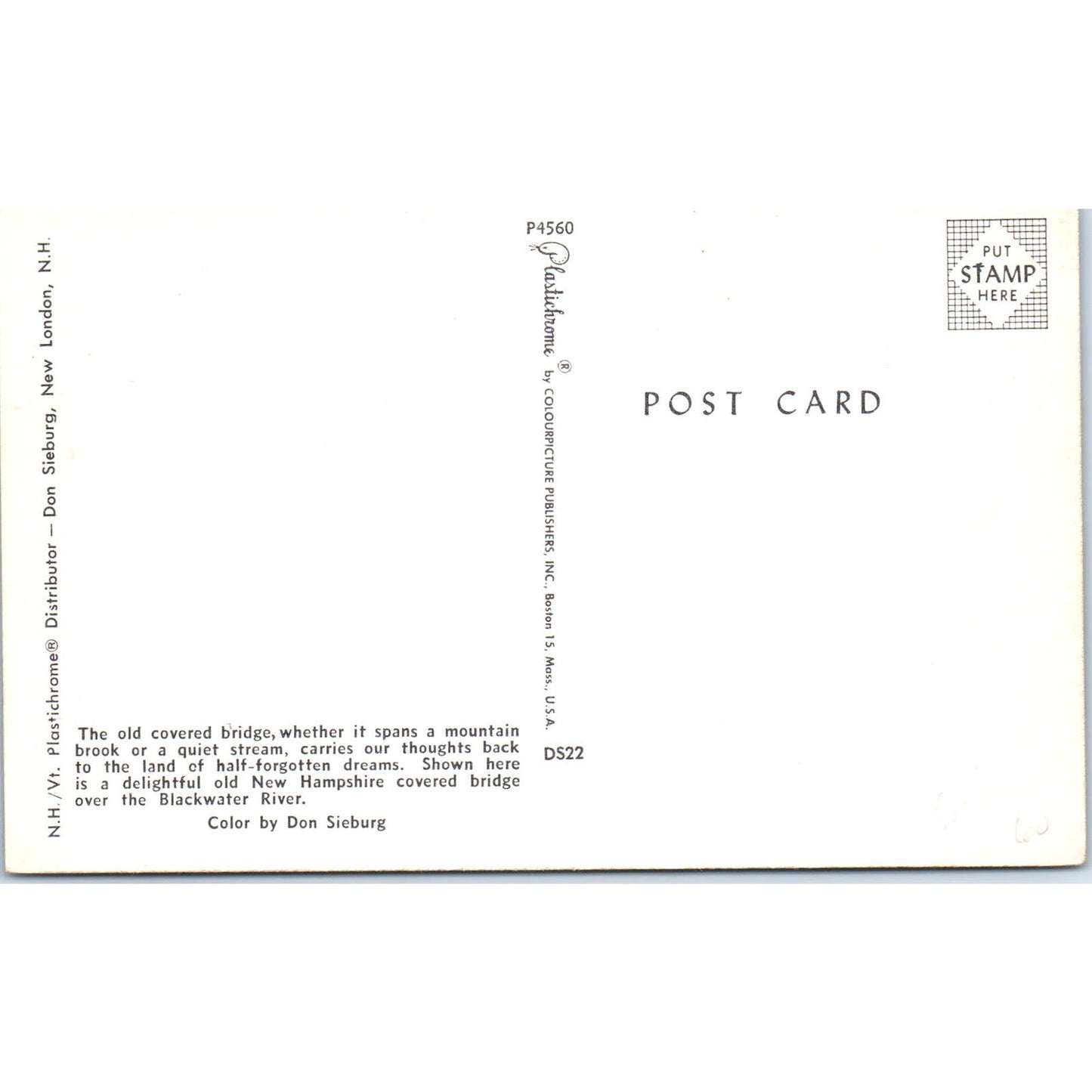 Blackwater River New Hampshire Covered Bridge Postcard PB12