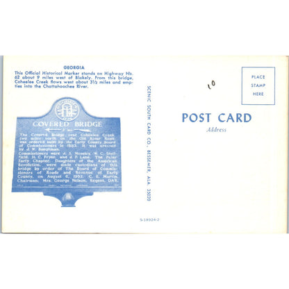 Blakely Coheelee Creek Chattahoochee GA Vintage Covered Bridge Postcard PC12