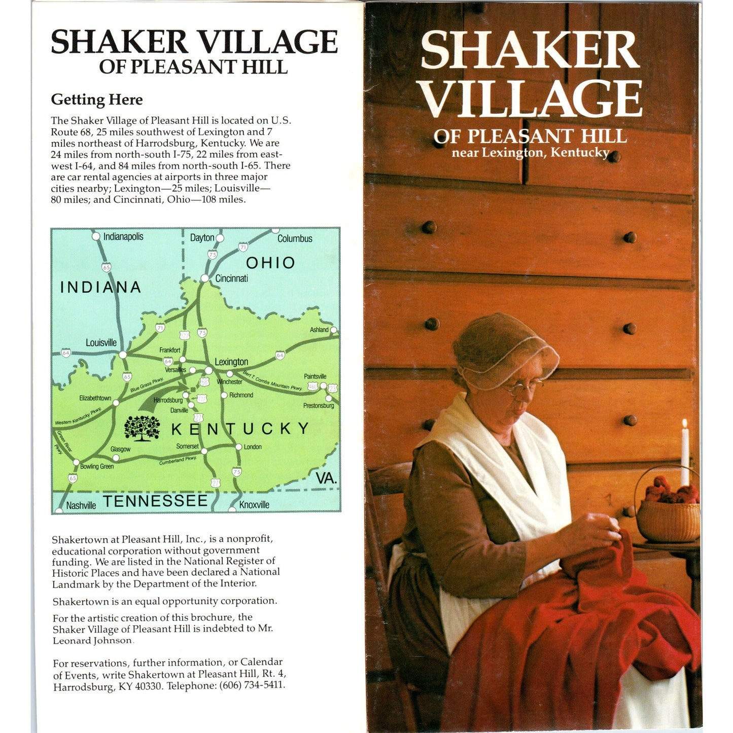 Vintage Shaker Village of Pleasant Hill Lexington KY Travel Brochure TH2-O1