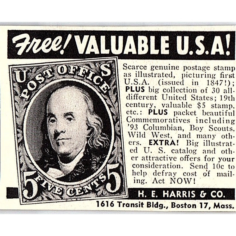 H.E. Harris & Co Stamps Boston MA 1955 Ad AF9-S3