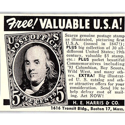 H.E. Harris & Co Stamps Boston MA 1955 Ad AF9-S3
