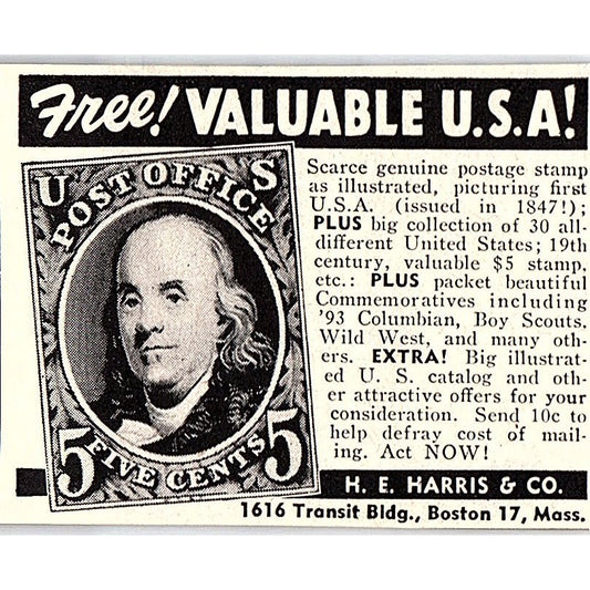 H.E. Harris & Co Stamps Boston MA 1955 Ad AF9-S3