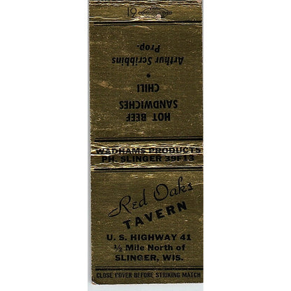 Red Oaks Tavern Slinger WI Vintage Matchbook Cover SC7-Y5