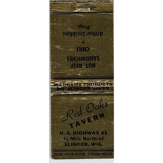 Red Oaks Tavern Slinger WI Vintage Matchbook Cover SC7-Y5