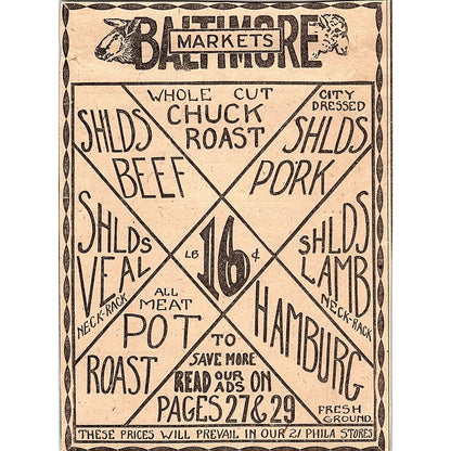 Baltimore Markets Philadelphia Stores Meat Prices 1931 Ad AG3-4