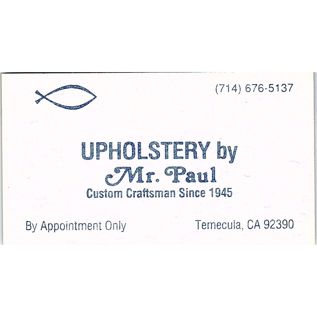 Upholstery By Mr. Paul Temecula CA Vintage Business Card SC9-B10