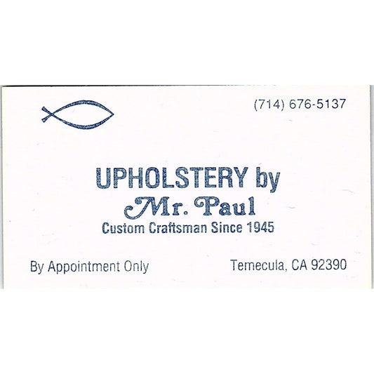 Upholstery By Mr. Paul Temecula CA Vintage Business Card SC9-B10