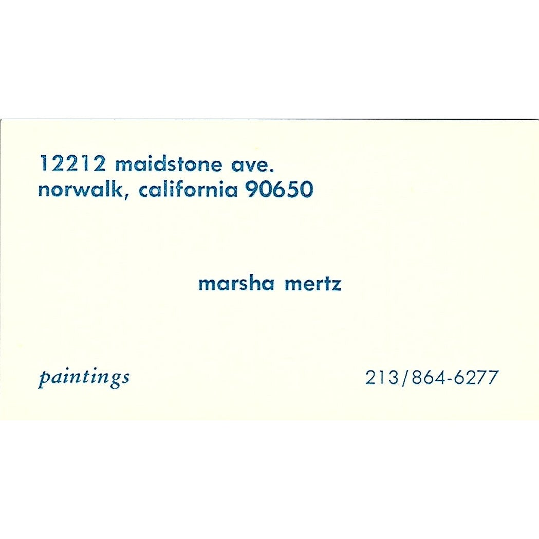 Marsha Mertz Paintings Artists Norwalk CA Vintage Business Card SE3-B11