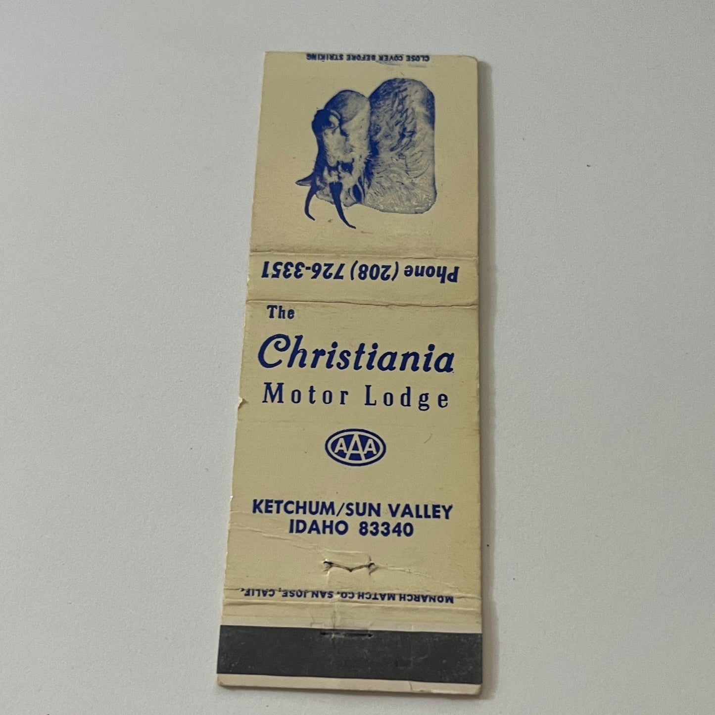 The Christiana Motor Lodge Ketchum Sun Valley ID Vintage Matchbook TB6-MB2-5