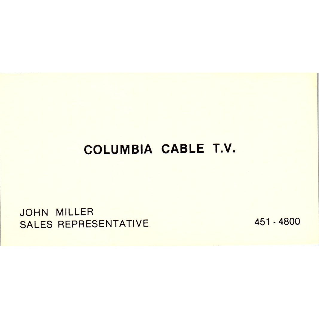 Columbia Cable T.V. John Miller Vintage Business Card SSB4-B12