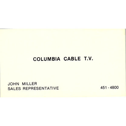 Columbia Cable T.V. John Miller Vintage Business Card SSB4-B12