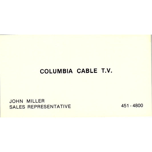 Columbia Cable T.V. John Miller Vintage Business Card SSB4-B12