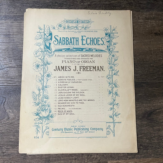 Rock of Ages Sabbath Echoes James J Freeman 1901 Sheet Music V13