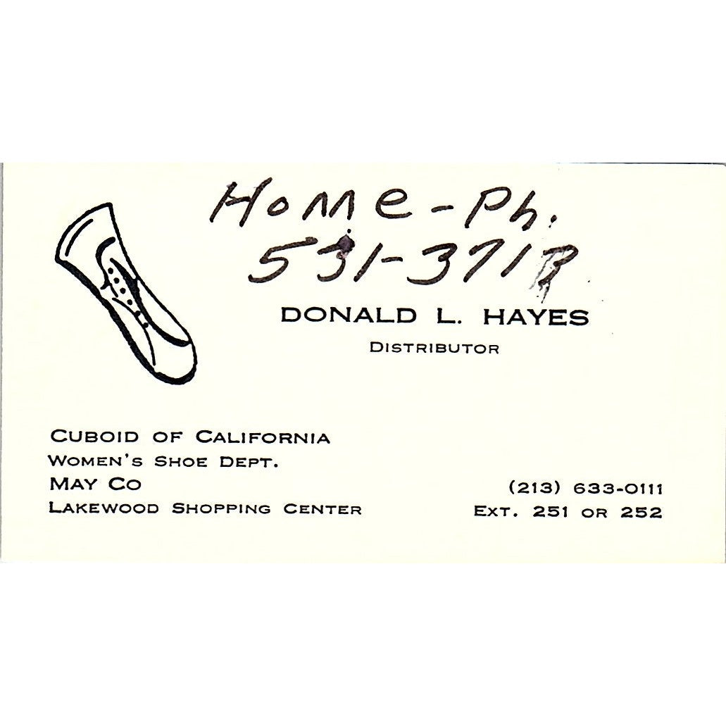 Cubiod of Califonia Donald L. Hayes  Lakewood CA Vintage Business Card SB4-B7