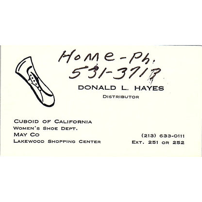 Cubiod of Califonia Donald L. Hayes  Lakewood CA Vintage Business Card SB4-B7