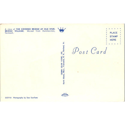 Covered Bridge at Old Sturbridge Village Dummerston VT Vintage Postcard PD3