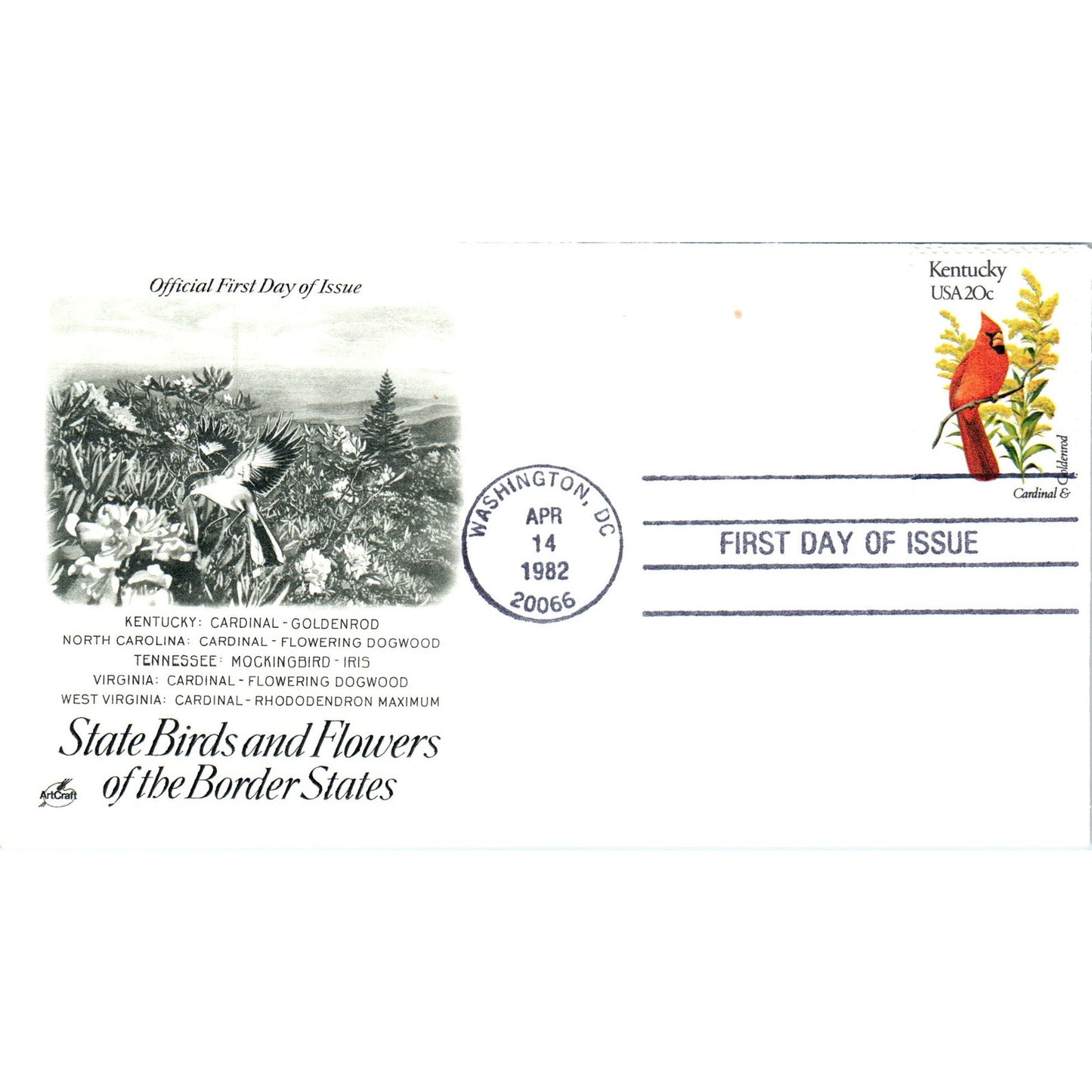 Kentucky 1982 State Birds & Flowers of The Border States First Day Issue TJ5-PC3