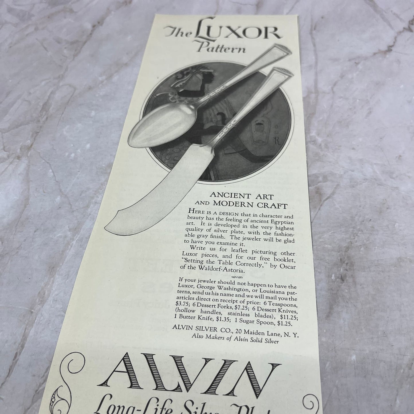 Alvin Long-Life Silver Plate Meriden Lane NY 1924 Magazine Ad FL6-11